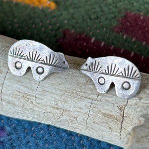 Sterling Silver Bear Fetish Earrings, 3/4 inch long, Signed Platero